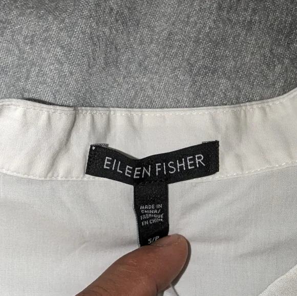Eileen Fisher Mandarin Long Lawn Shirt Petite Small sp off White Cream Stretch - Picture 5 of 8